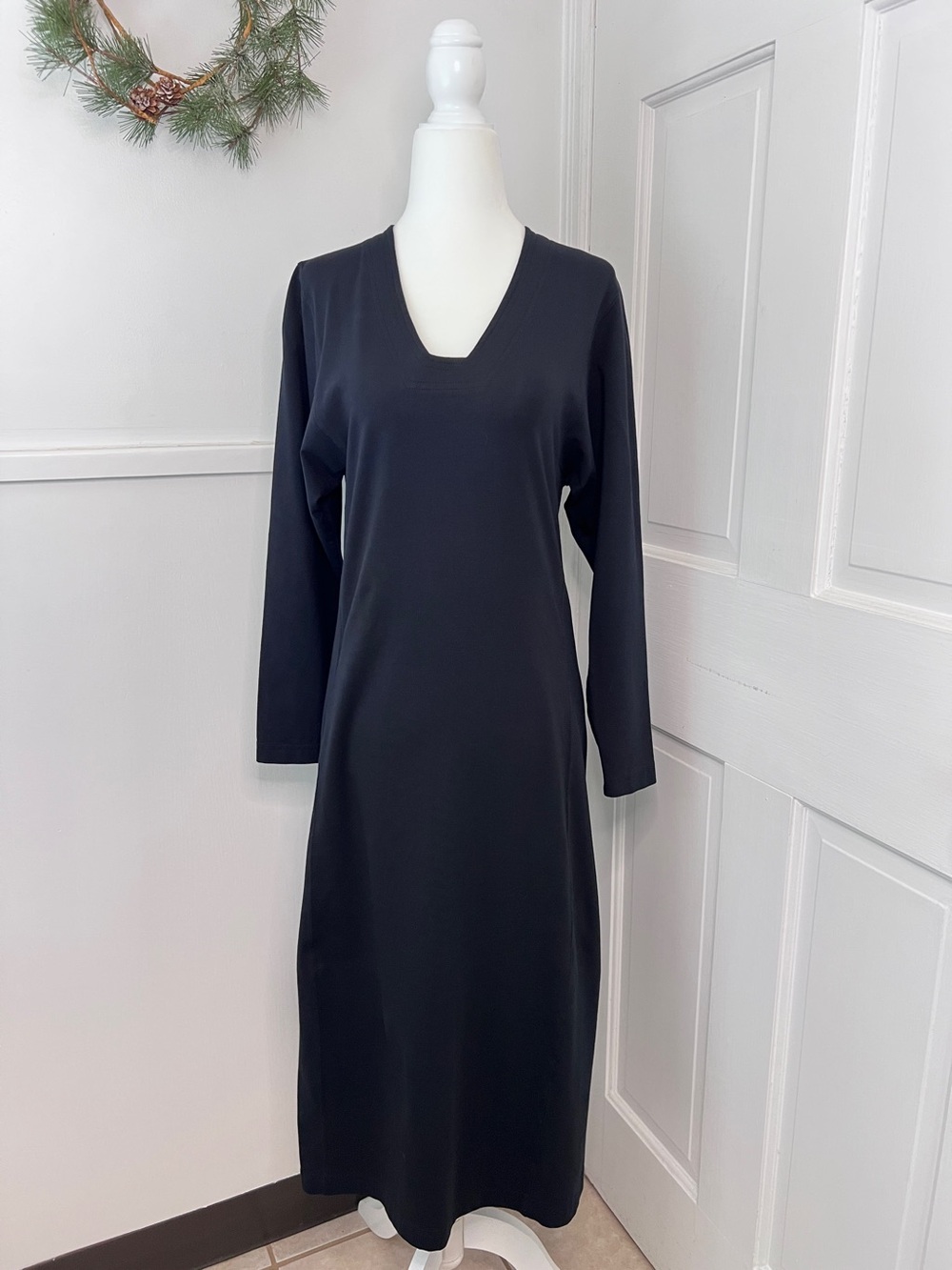Peruvian Connection Pima Cotton Jersey Essential Midi Sheath Dress in Black